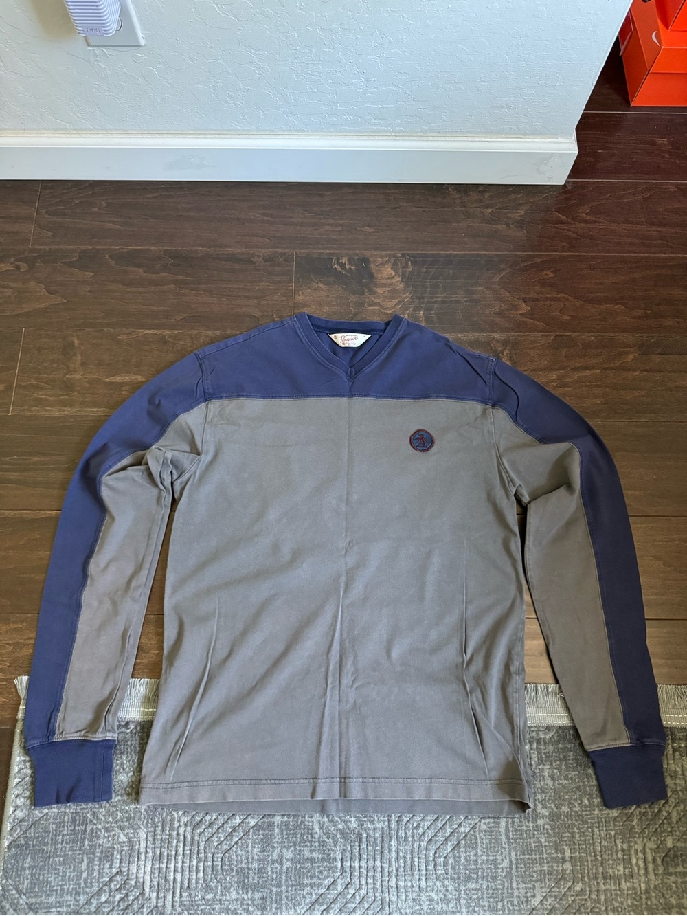 Original Penguin Two-Tone Crewneck Sweater in Navy and Gray
